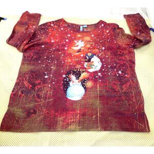 Christmas Graphic Red Snowflake Print Top Fresh Women 2X Fresh Cotton/Polyester